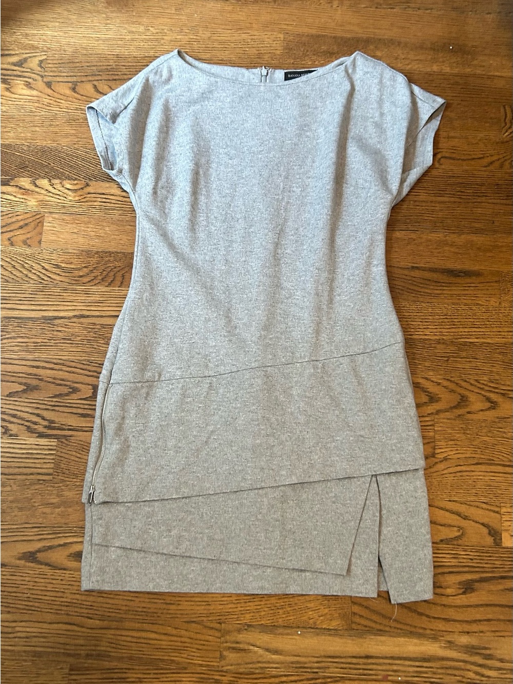 Banana Republic Light Heather Gray Asymmetrical Knit Mini Dress - Picture 1 of 11